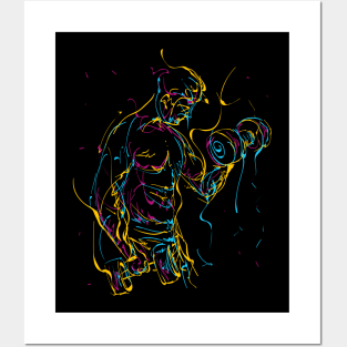 abstract barbell fitness man colorful Posters and Art